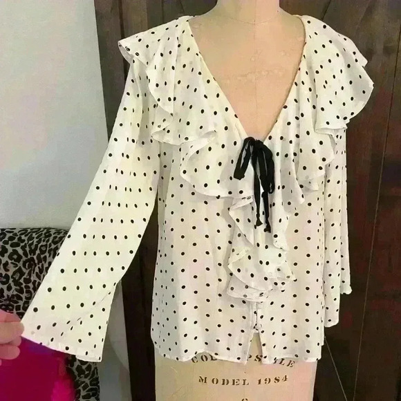 Buffalo Ruffled Blouse Blk & Wht Polka Dot Blouse. Size S/P - Picture 2 of 11